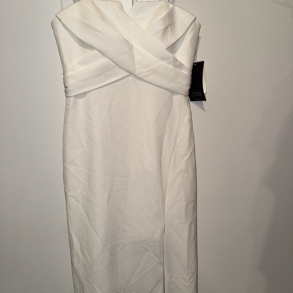 New Aidan Mattox Strapless Crepe Long Dress in Ivory - Picture 3 of 15
